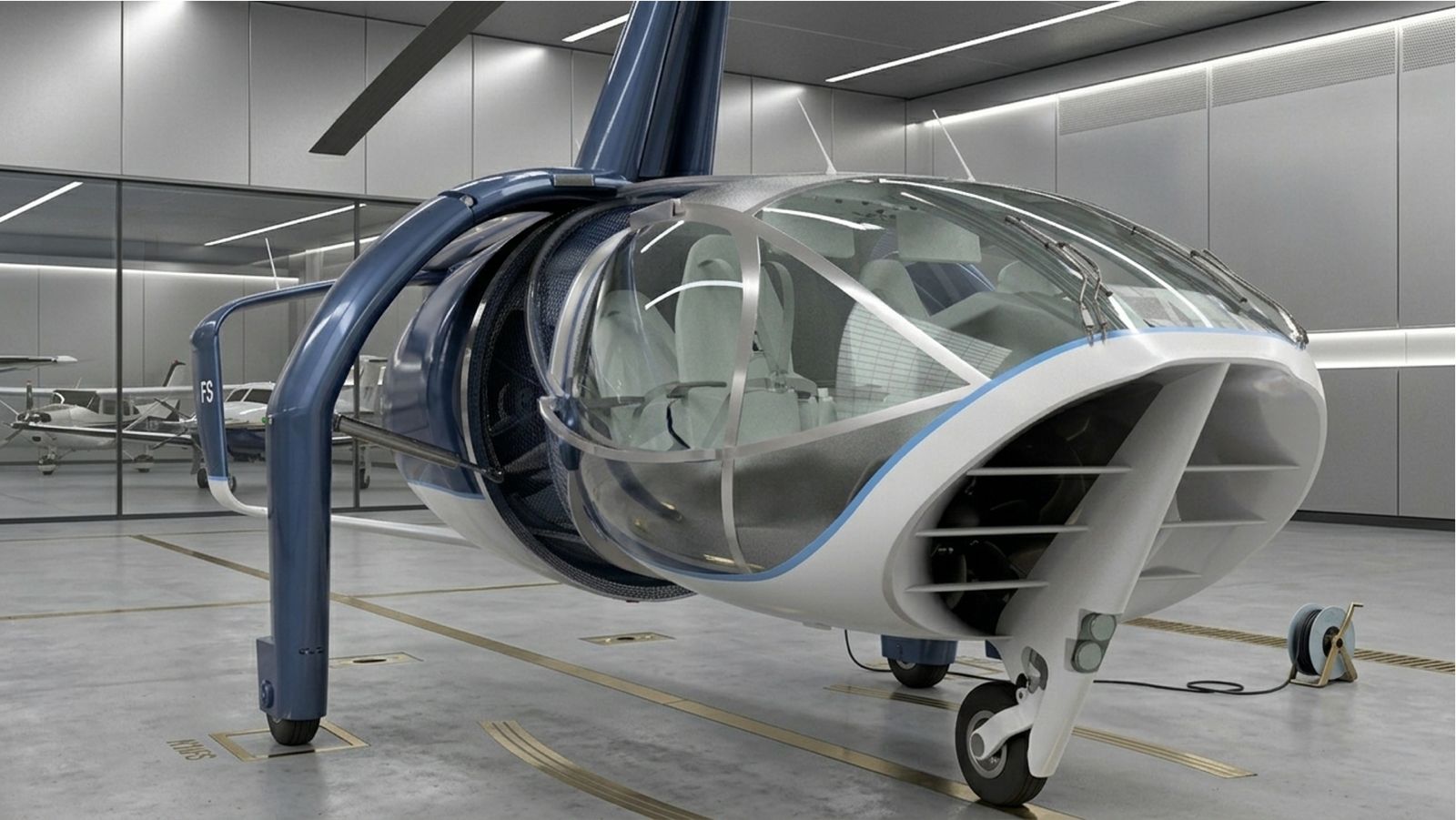 EJet gyrocopter in hangar